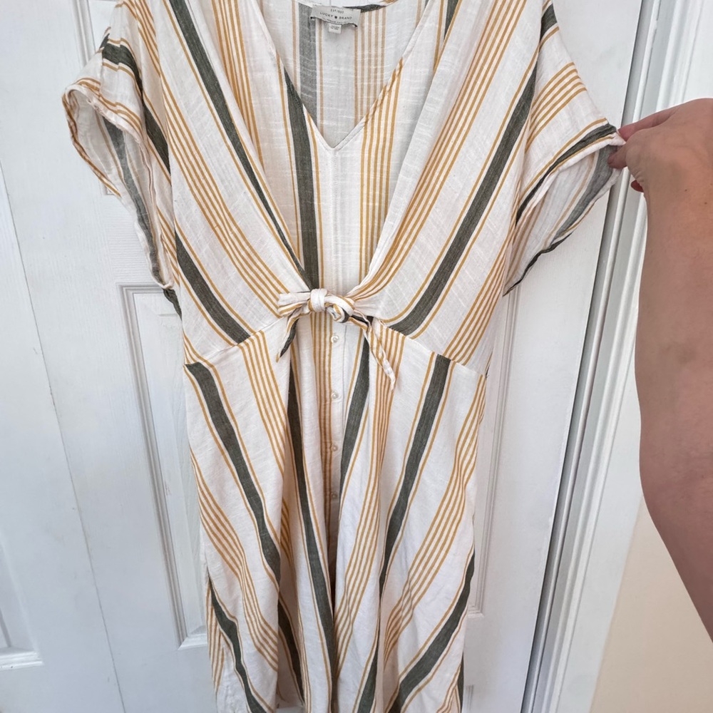 Lucky Brand Striped V-Neck Tie-Front Dress